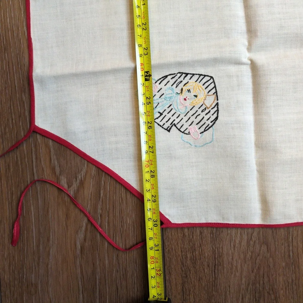Vtg Embroidered Card Table Cover‎ Cloth w/ Ties - Poker Bridge Game Night Suits